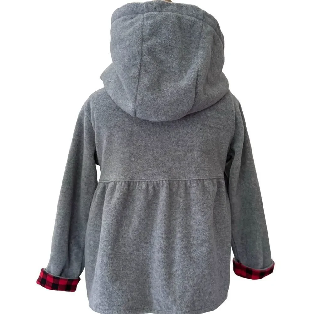 Carter’s Girls Kids Gray Hooded Buffalo Check Fleece Peplum Pea Coat. 18 Months.